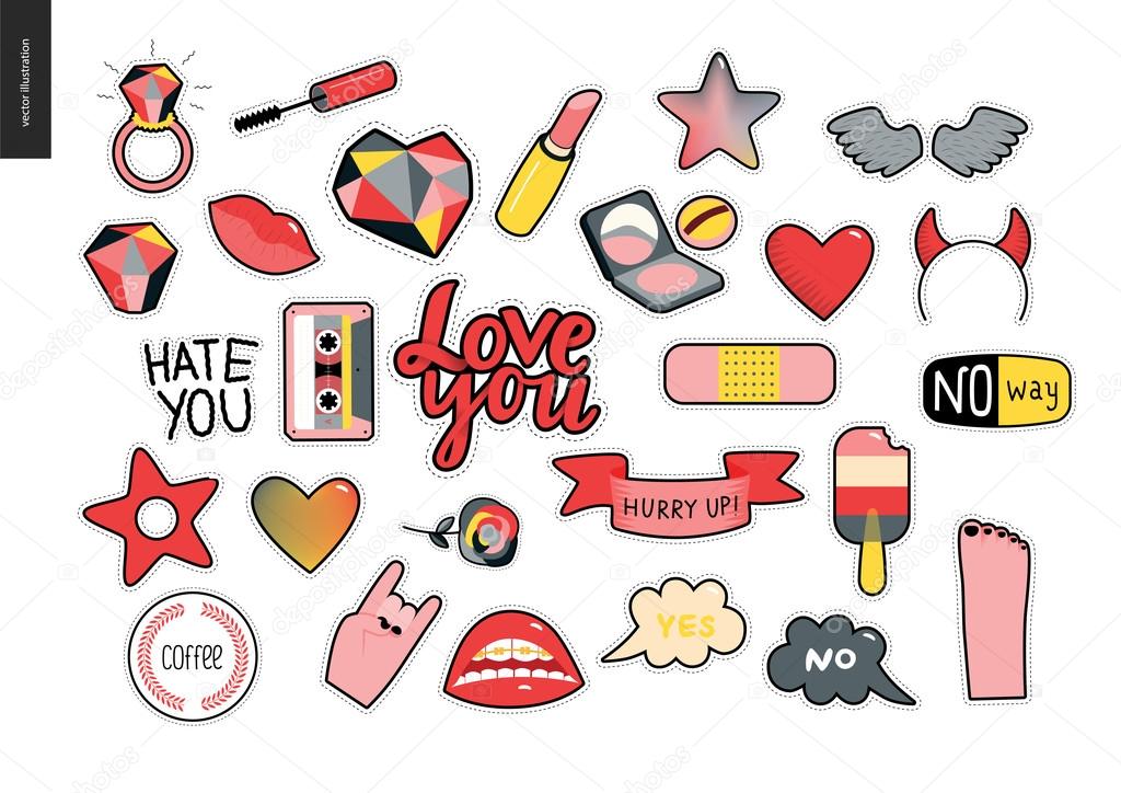 Set of contemporary girly patches elements — Stock Vector © grivina