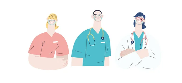 Krankenversicherung Beste Ärzte Modernes Flaches Vektorkonzept Digitale Illustration Fachärzte Porträts — Stockvektor