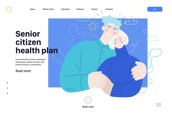 Templat asuransi kesehatan medis - rencana kesehatan warga senior - Stok Vektor