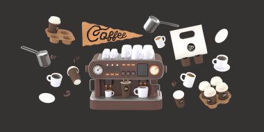 3D resimli kahve dükkanı