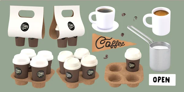 커피가게 3D 일러스트 레이아웃 — 스톡 사진