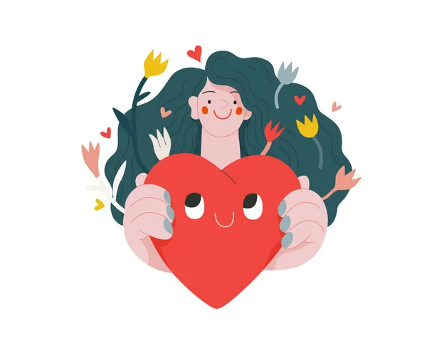 Woman giving a heart - Valentine graphics — Stock Vector