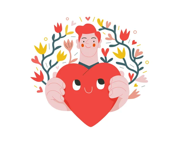 Muž dává srdce - Valentýnská grafika — Stockový vektor