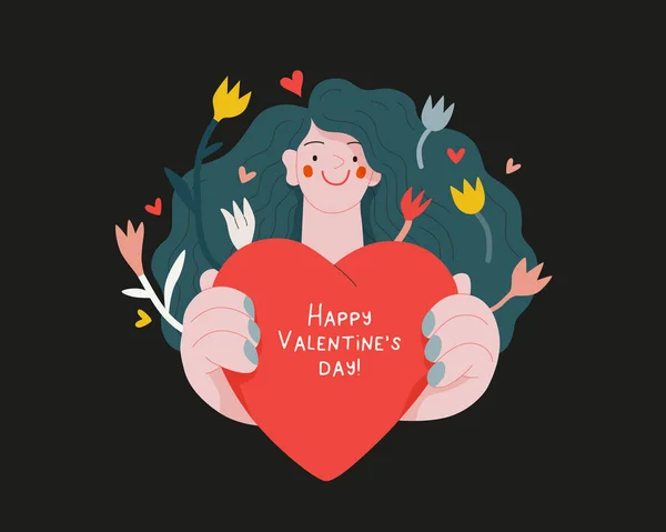 Mujer dando un corazón - Valentine graphics — Vector de stock