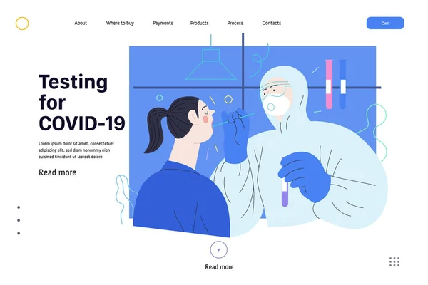 Templat halaman web tes medis - testing untuk COVID-19 - Stok Vektor