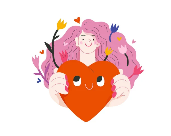 Femme donnant un cœur - Graphiques Valentine — Image vectorielle