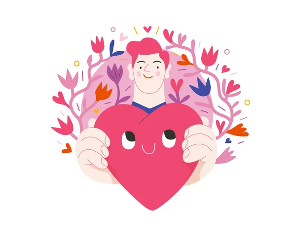 Mann schenkt ein Herz - Valentinstag-Grafik — Stockvektor