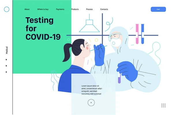 Šablona webových stránek lékařských testů - testování pro COVID-19 — Stockový vektor