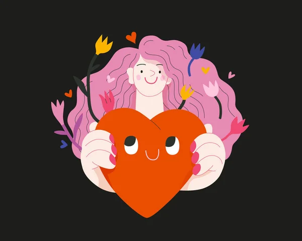 Kvinna som ger ett hjärta - Valentine grafik — Stock vektor