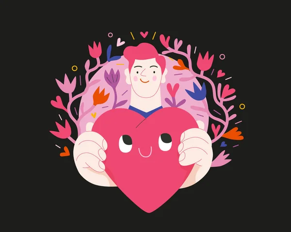 Muž dává srdce - Valentýnská grafika — Stockový vektor