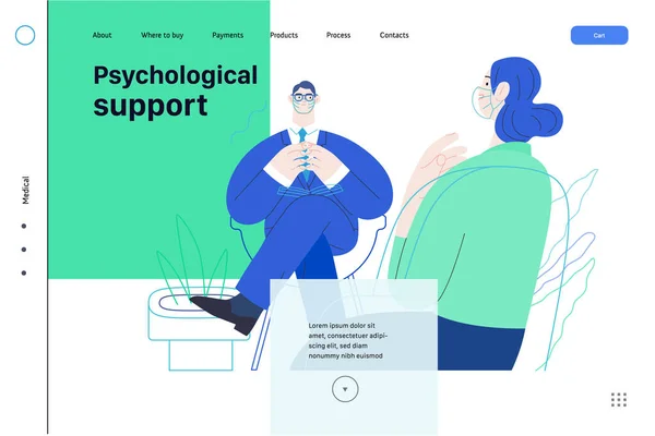 Webtemplate voor psychologische ondersteuning — Stockvector