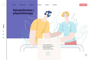 Tıbbi sigorta illüstrasyonu, rehabilitasyon ve fizyoterapi. Düz vektör