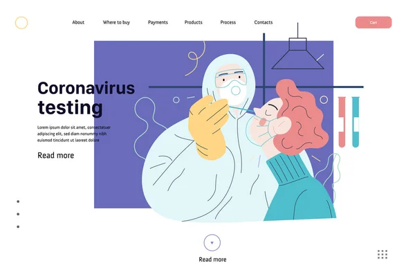 Templat halaman web tes medis - testing untuk COVID-19 - Stok Vektor