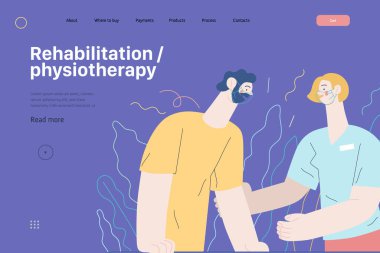 Tıbbi sigorta illüstrasyonu, rehabilitasyon ve fizyoterapi. Modern düz vektör