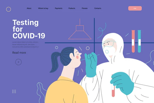 Templat halaman web tes medis - testing untuk COVID-19 - Stok Vektor