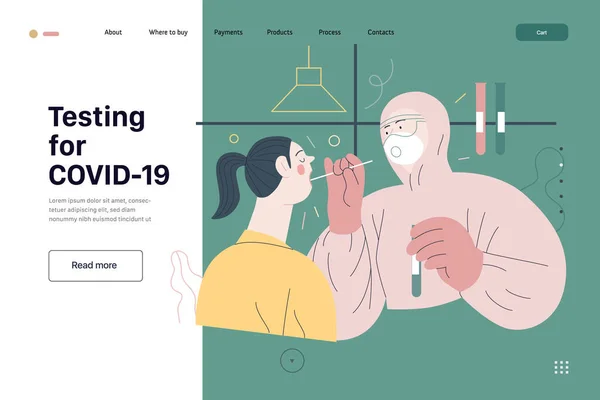 Mall för medicinska tester webbsida - testning för COVID-19 — Stock vektor