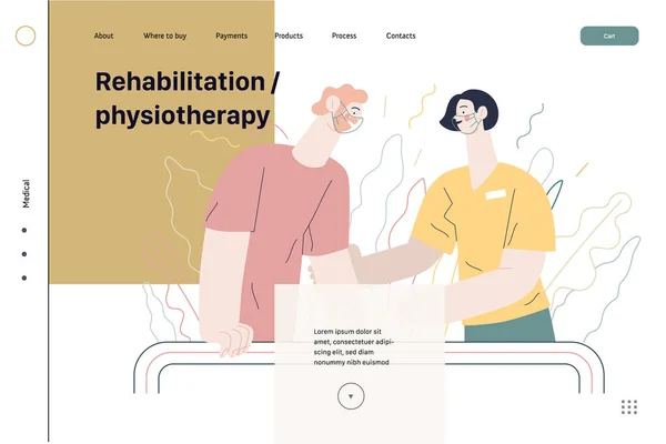 Ilustración del seguro médico - rehabilitación y fisioterapia. Moderno vector plano — Archivo Imágenes Vectoriales