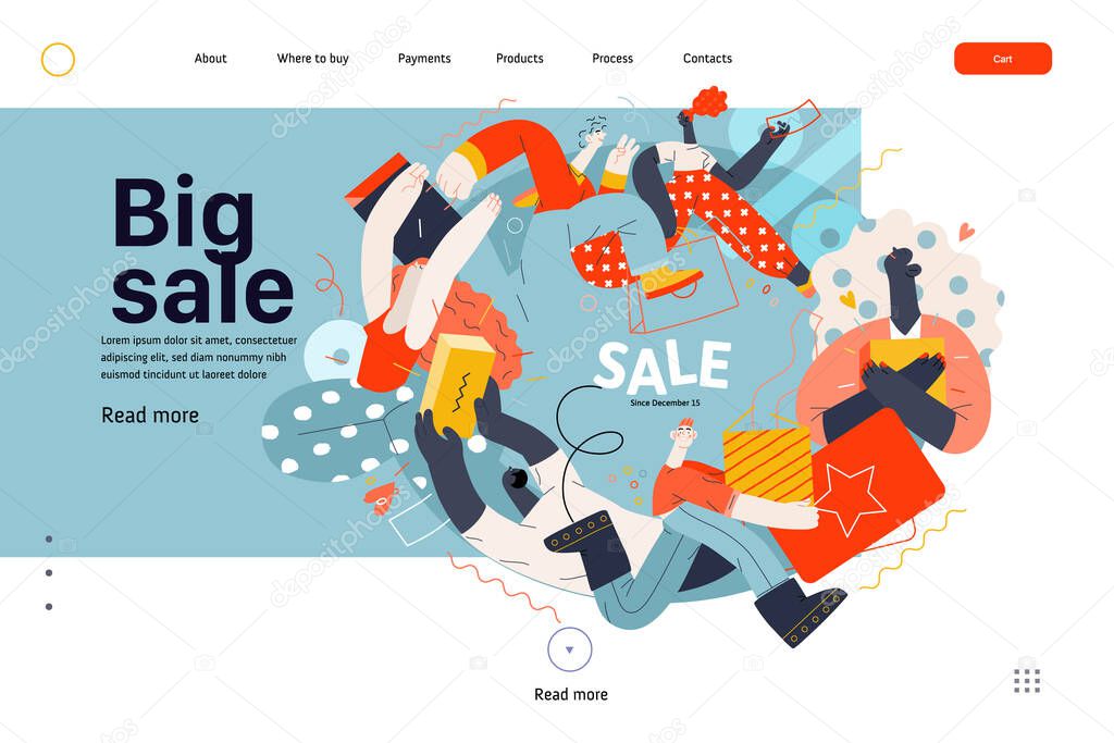 Discounts, sale, promotion, web template. Flat vector