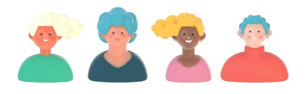 3D Heldere mensen portretten set, weergave illustratie — Stockfoto