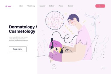 Dermatoloji, kozmetoloji - sağlık sigortası web sayfası şablonu. Düz vektör