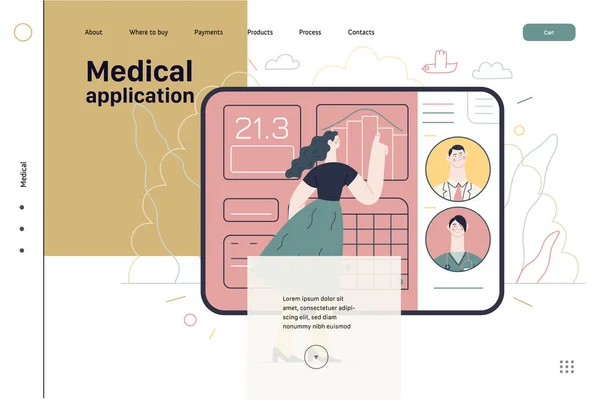 Medical insurance template - medical application. Modern flat vector — Archivo Imágenes Vectoriales