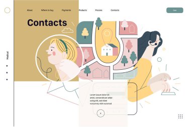 Sağlık sigortası şablonu, klinik kontakları. Modern düz vektör