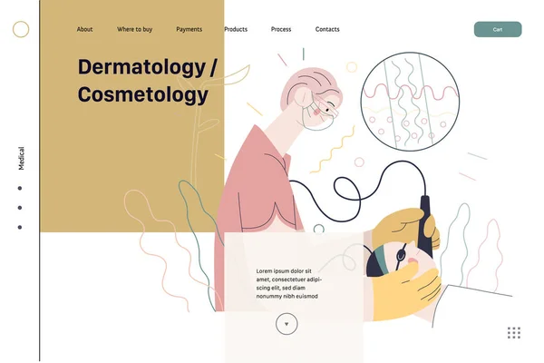 Dermatologie, cosmetologie - medische verzekering webpagina sjabloon — Stockvector