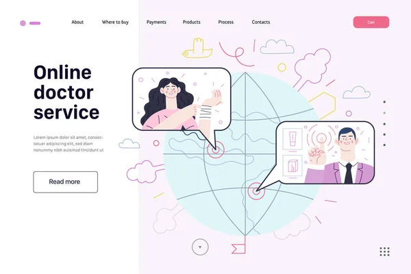 Vorlage für die Krankenversicherung - Online-Arztservice. Moderner Flachvektor — Stockvektor
