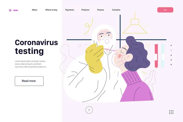 Mall för medicinska tester webbsida - testning för COVID-19 — Stock vektor