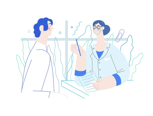 Arzt und Patient - Illustration der Krankenversicherung. Flacher Vektor — Stockvektor