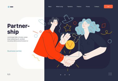 İş konuları, ortaklık, web şablonu. Modern düz vektör
