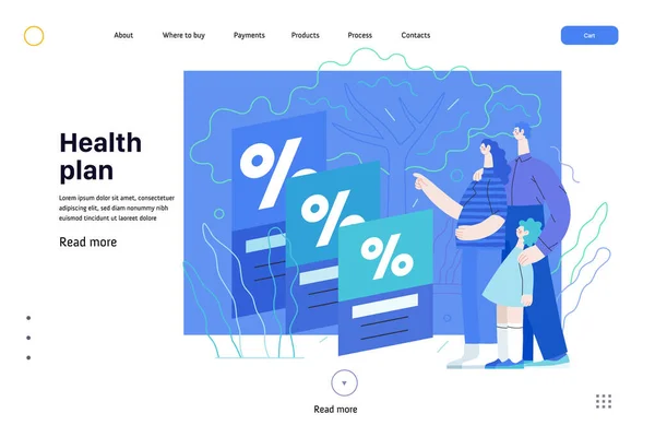 Gesundheitspläne - Web-Vorlage für die Krankenversicherung. Moderner Flachvektor — Stockvektor