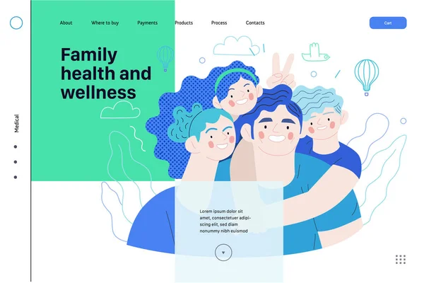 Familiengesundheit und Wellness - Web-Vorlage für die Krankenversicherung — Stockvektor