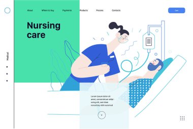 Hemşire bakımı - sağlık sigortası illüstrasyonu. Modern düz vektör