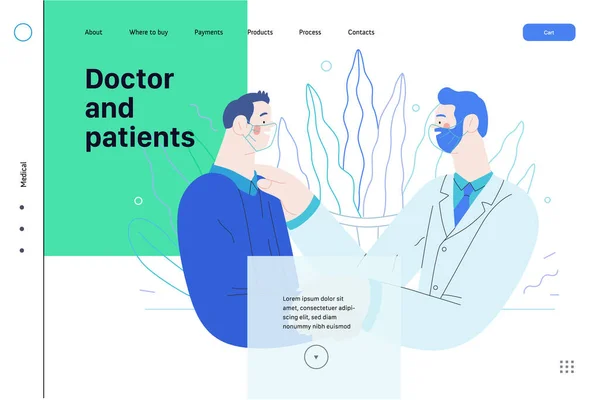 Arts en patiënten - medische verzekering web tamplate — Stockvector
