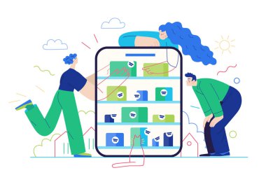 İş konuları - çevrimiçi alışveriş. Modern düz vektör