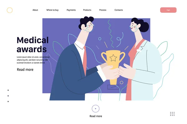 Prêmios médicos - modelo de web de seguro médico. Vetor plano moderno — Vetor de Stock
