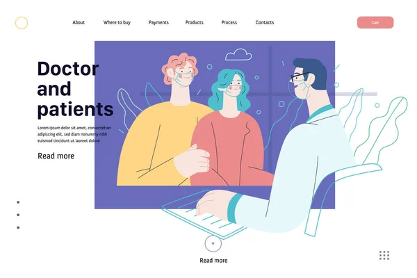 Arts en patiënten - medische verzekering web template — Stockvector