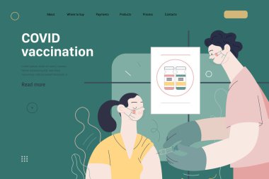 Sağlık sigortası şablonu COVID-19 aşı takvimi. Modern düz vektör