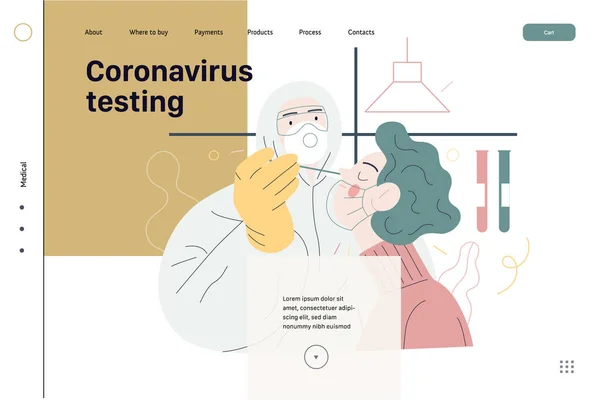 Modello di pagina web per test medici - test per COVID-19 — Vettoriale Stock