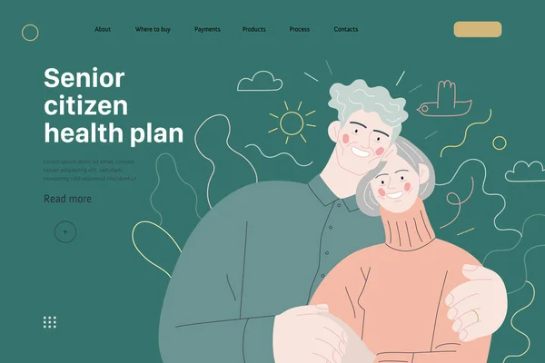 Sağlık sigortası şablonu - Yaşlı vatandaşların sağlık planı — Stok Vektör
