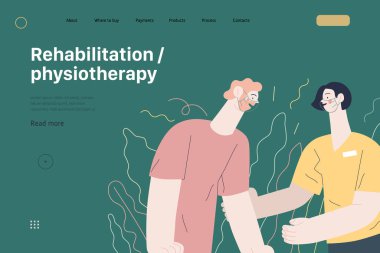 Tıbbi sigorta illüstrasyonu, rehabilitasyon ve fizyoterapi. Modern düz vektör