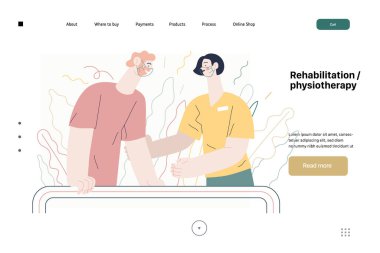 Tıbbi sigorta illüstrasyonu, rehabilitasyon ve fizyoterapi. Modern düz vektör