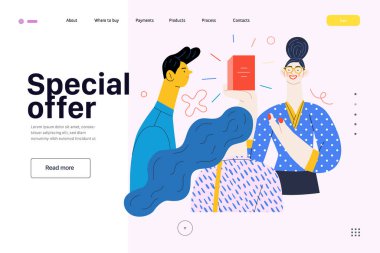 İndirim, satış, terfi, web şablonu. Düz vektör