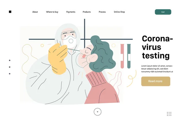 Medische tests web pagina template - testen voor COVID-19 — Stockvector