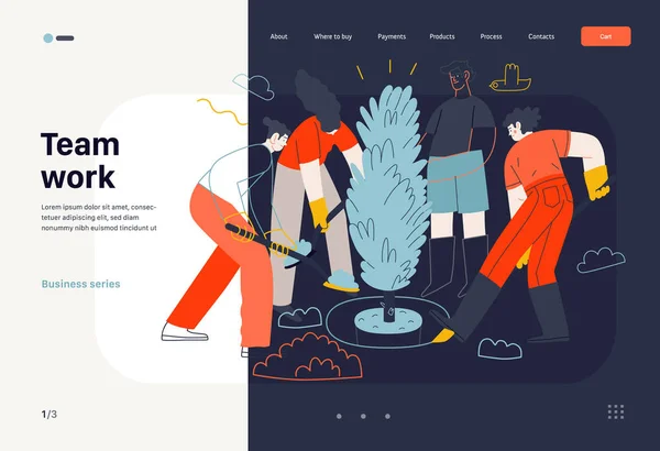 Tópicos de negócios - trabalho em equipe, modelo web. Vetor plano moderno — Vetor de Stock