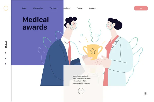 Penghargaan medis - templat web asuransi kesehatan. Vektor datar - Stok Vektor