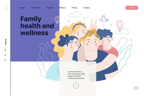 Aile sağlığı ve sağlık - sağlık sigortası web şablonu — Stok Vektör
