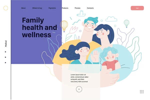 Familie gezondheid en welzijn - medische verzekering web template — Stockvector