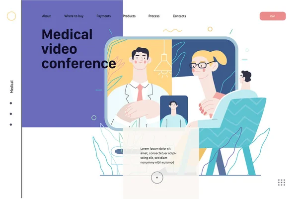 Medizinische Videokonferenz - Krankenversicherung - Online-Arztservice — Stockvektor